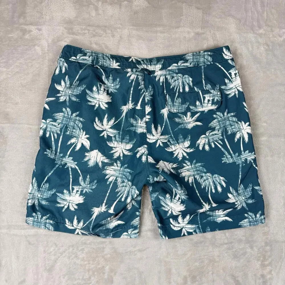 Onia Charles 7"Short Swim Trunks Men 32 Palm Tree Print Teal Mesh Tropical Beach - Picture 2 of 9